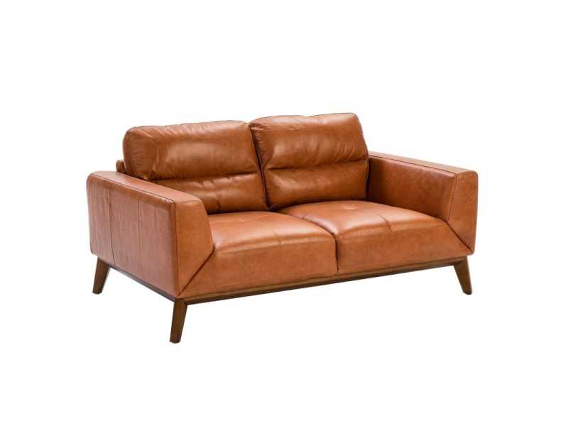 Sofá de diseño tapizado en piel genuina con base de madera - CLARA 2
