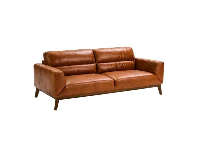 Canapé design en cuir véritable avec piètement en bois - CLARA 3