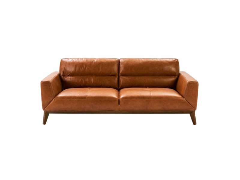Sofá de diseño tapizado en piel genuina con base de madera - CLARA 3
