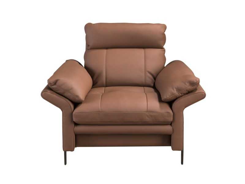 Sillón tapizado en piel genuina con patas de acero inoxidable - ABERDY