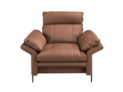 Fauteuil tapissé en cuir véritable avec pieds en acier inoxydable - ABERDY