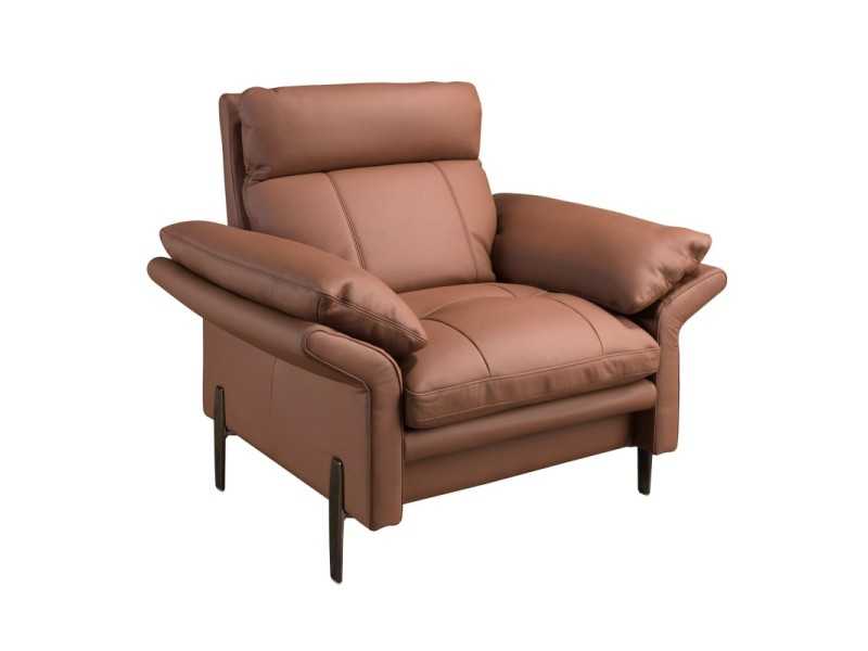 Fauteuil tapissé en cuir véritable avec pieds en acier inoxydable - ABERDY