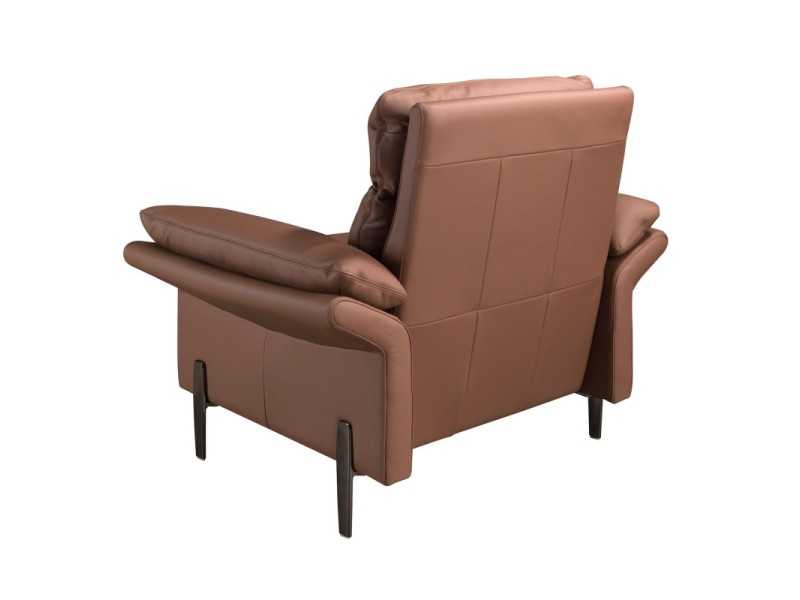 Genuine leather upholstered armchair with stainless steel legs - ABERDY