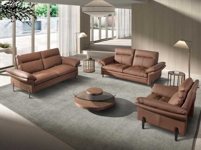 2-seater sofa upholstered in genuine leather with stainless steel legs - ABERDY 2