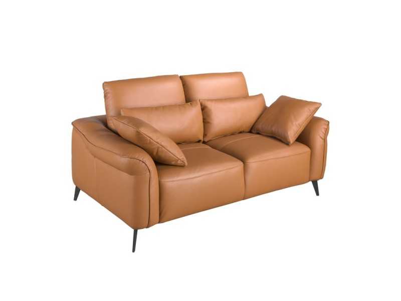 Sofá de 2 plazas de diseño moderno tapizado en piel genuina - AMAYA 2