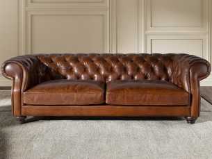 Classic design Chesterfield sofa upholstered in genuine leather - ARIZONA