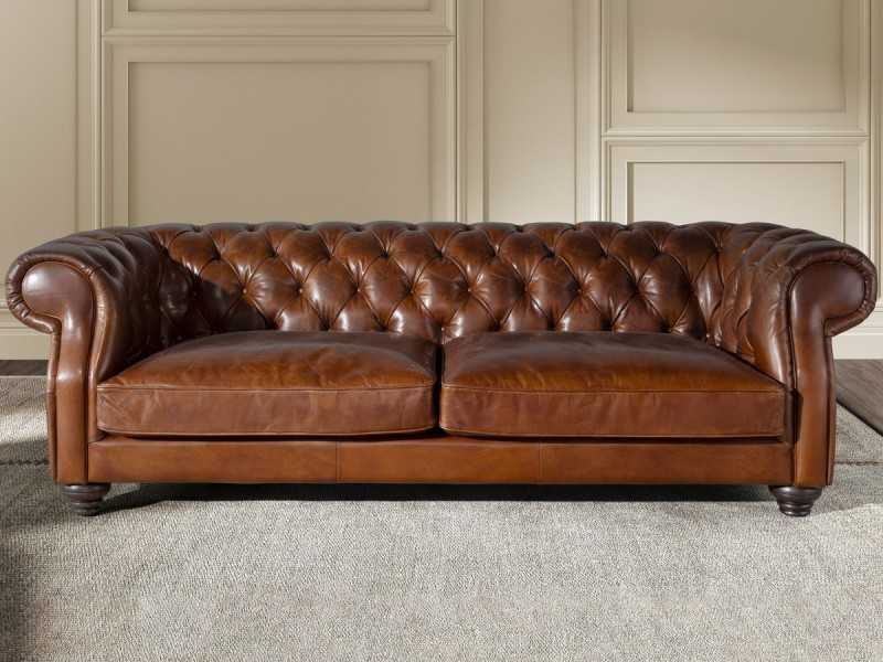 Classic design Chesterfield sofa upholstered in genuine leather - ARIZONA