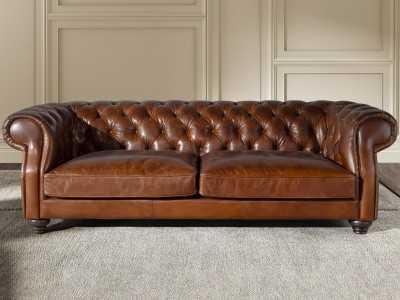Canapé Chesterfield au design classique tapissé de cuir véritable - ARIZONA