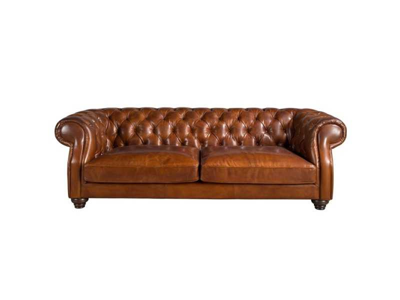 Classic design Chesterfield sofa upholstered in genuine leather - ARIZONA