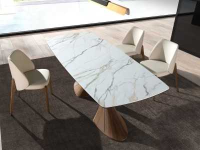 Dining table with porcelain marble top and walnut legs - ABATTO