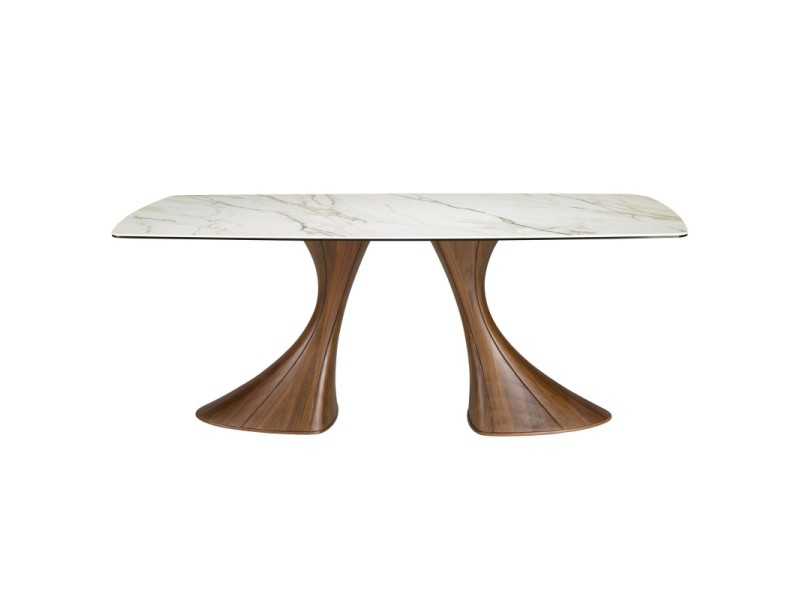 Dining table with porcelain marble top and walnut legs - ABATTO