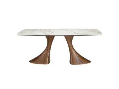 Dining table with porcelain marble top and walnut legs - ABATTO