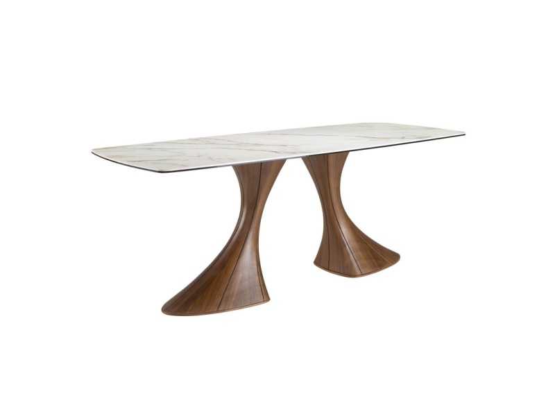 Dining table with porcelain marble top and walnut legs - ABATTO