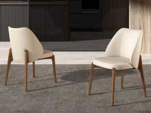 Modern design chair upholstered in cream-colored faux leather - ABATTO