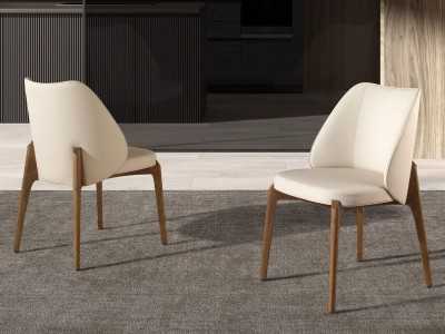 Modern design chair upholstered in cream-colored faux leather - ABATTO Modern design chair upholstered in cream-colored faux leather - ABATTO