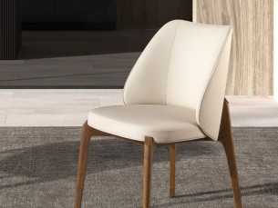 Modern design chair upholstered in cream-colored faux leather - ABATTO 2