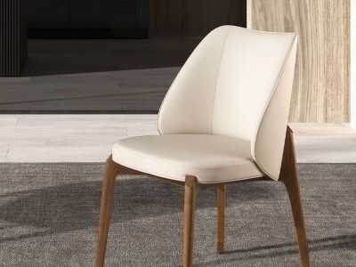 Modern design chair upholstered in cream-colored faux leather - ABATTO Modern design chair upholstered in cream-colored faux leather - ABATTO