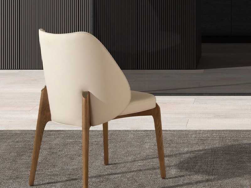 Modern design chair upholstered in cream-colored faux leather - ABATTO
