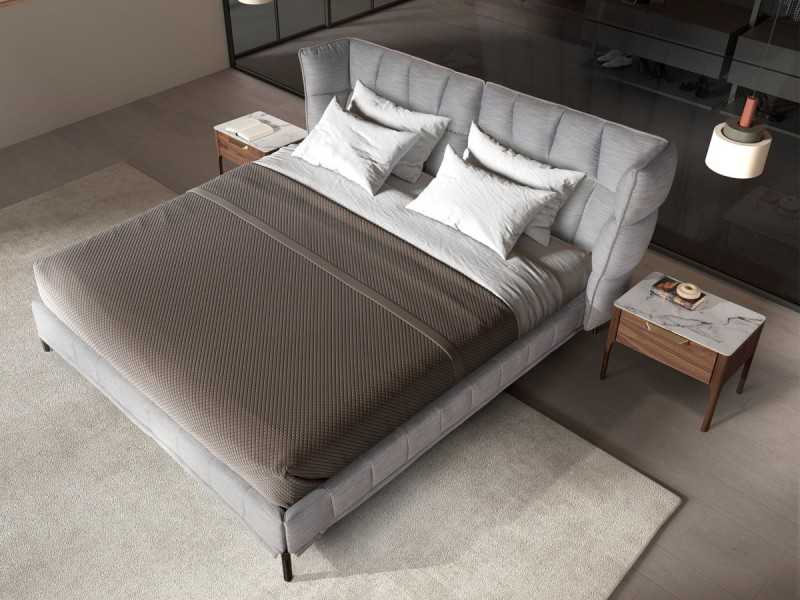 Lit complet au design moderne, tapissé en tissu et pieds en acier inoxydable - DINA