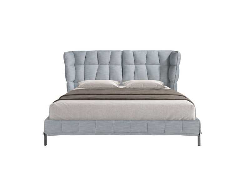 Cama completa de diseño moderno tapizada en tela con patas de acero inox - DINA