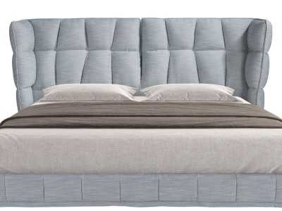 Lit complet au design moderne, tapissé en tissu et pieds en acier inoxydable - DINA