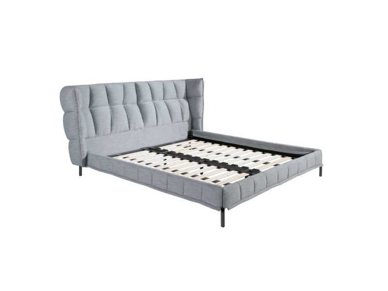 Lit complet au design moderne, tapissé en tissu et pieds en acier inoxydable - DINA