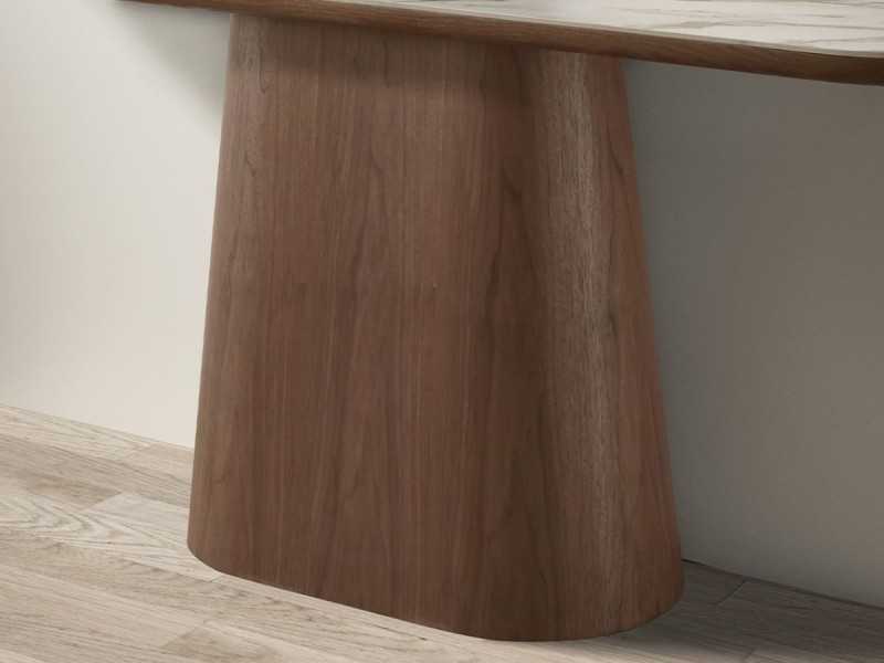 Oval walnut veneer console table with porcelain marble top - AAL