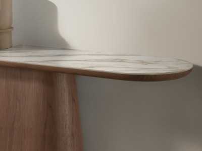 Oval walnut veneer console table with porcelain marble top - AAL Oval walnut veneer console table with porcelain marble top - AAL