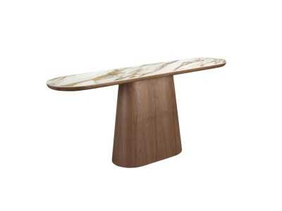 Oval walnut veneer console table with porcelain marble top - AAL Oval walnut veneer console table with porcelain marble top - AAL