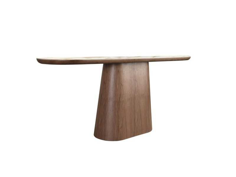 Oval walnut veneer console table with porcelain marble top - AAL