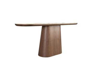 Console ovale en placage de noyer avec plateau en marbre porcelaine - AAL Console ovale en placage de noyer avec plateau en marbre porcelaine - AAL