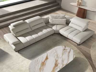 Canapé design moderne avec méridienne tapissée en cuir véritable - ADELLE D