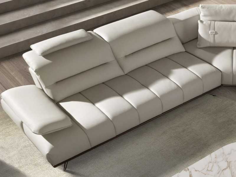 Sofá con chaise longue de diseño moderno tapizado en piel genuina - ADELLE D