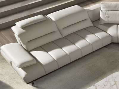 Sofá con chaise longue de diseño moderno tapizado en piel genuina - ADELLE D