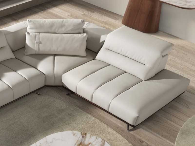 Sofá con chaise longue de diseño moderno tapizado en piel genuina - ADELLE D