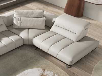 Sofá con chaise longue de diseño moderno tapizado en piel genuina - ADELLE D