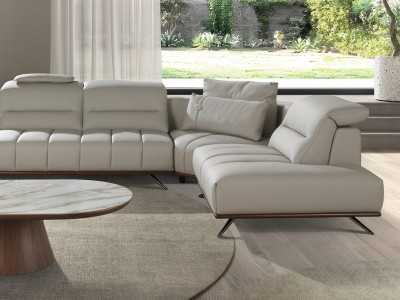 Modern design sofa with chaise longue upholstered in genuine leather - ADELLE D