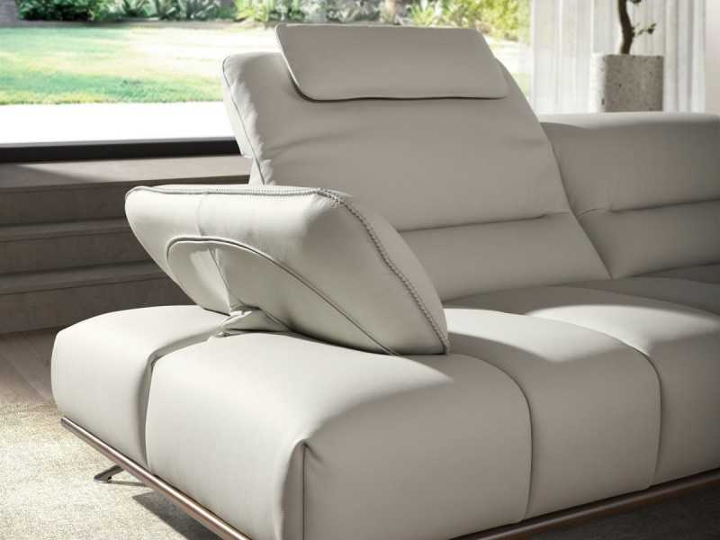 Sofá con chaise longue de diseño moderno tapizado en piel genuina - ADELLE D