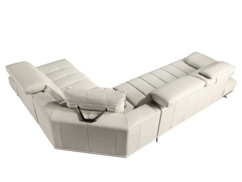 Sofá con chaise longue de diseño moderno tapizado en piel genuina - ADELLE D