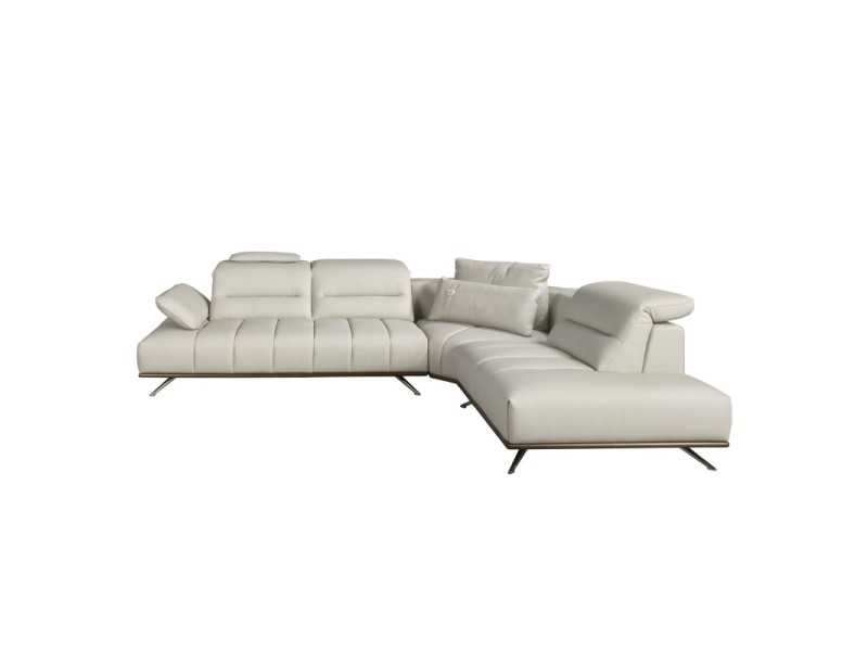 Sofá con chaise longue de diseño moderno tapizado en piel genuina - ADELLE D