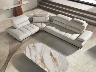 Sofá con chaise longue de diseño moderno tapizado en piel genuina - ADELLE I