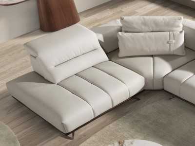Sofá con chaise longue de diseño moderno tapizado en piel genuina - ADELLE I