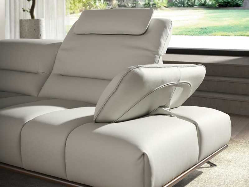 Sofá con chaise longue de diseño moderno tapizado en piel genuina - ADELLE I