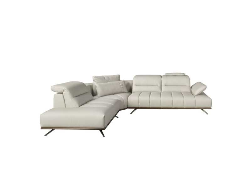 Modern design sofa with chaise longue upholstered in genuine leather - ADELLE I