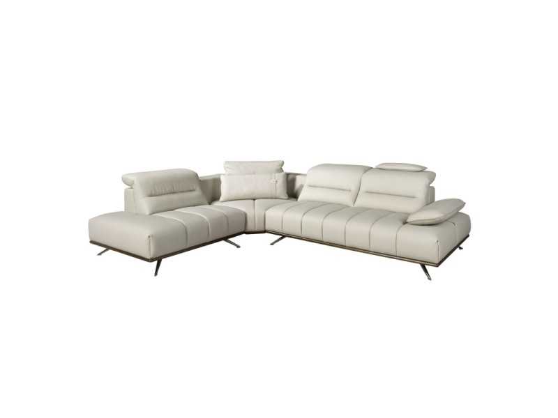 Sofá con chaise longue de diseño moderno tapizado en piel genuina - ADELLE I