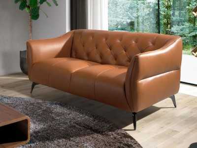 Canapé Chesterfield 2 places tapissé de cuir véritable - BATH 2