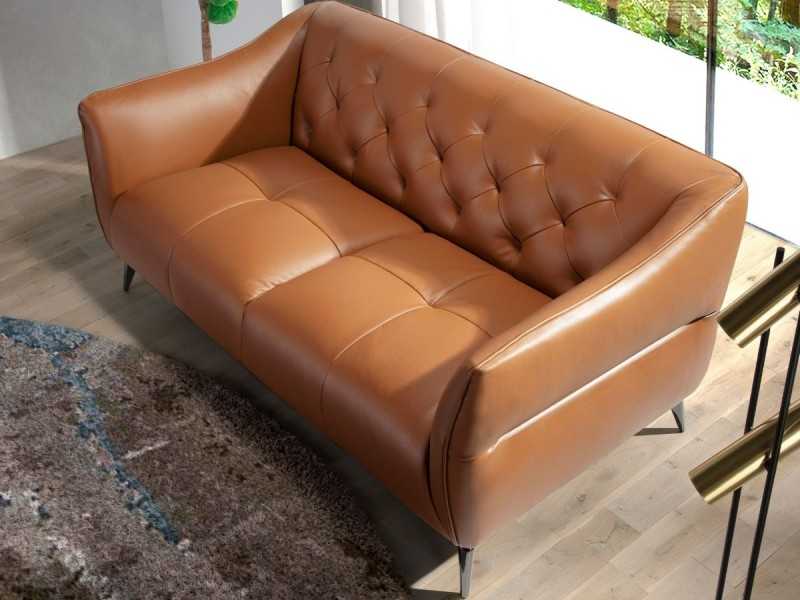 2-seater Chesterfield sofa upholstered in genuine leather - BATH 2