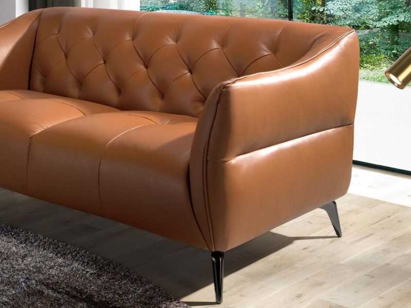 Canapé Chesterfield 2 places tapissé de cuir véritable - BATH 2