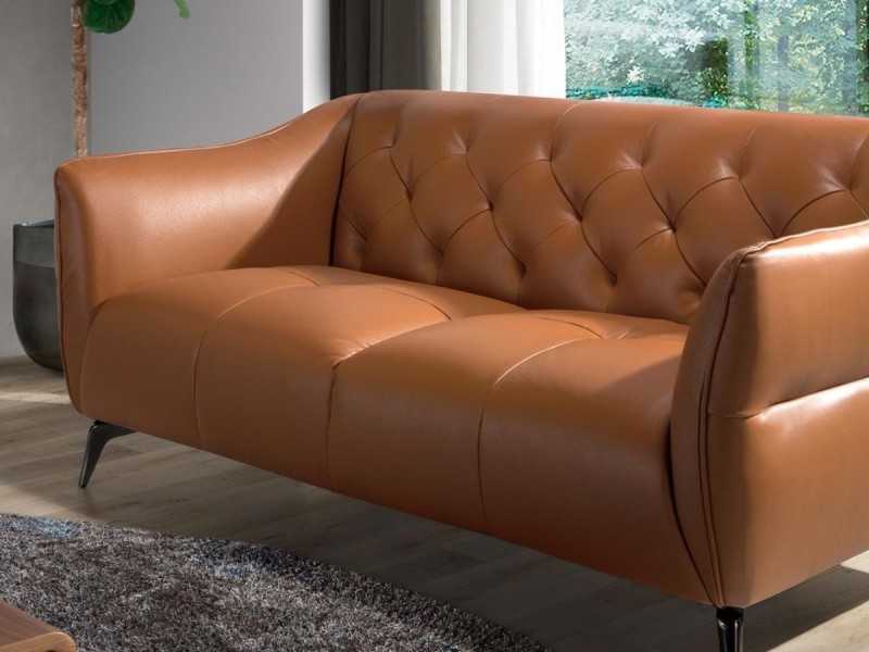 Canapé Chesterfield 2 places tapissé de cuir véritable - BATH 2