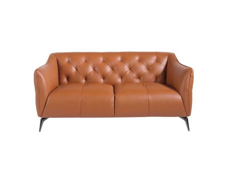 Canapé Chesterfield 2 places tapissé de cuir véritable - BATH 2